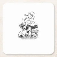 Cottagecore Aesthetic Frog Mushroom Toad Goblincor Square Paper Coaster