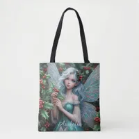 Beautiful December Fairy in Holly Tote Bag