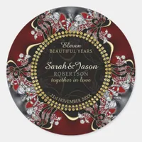 Exotic Eastern Red Lace Wedding Anniversary Classic Round Sticker