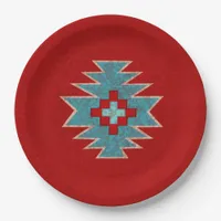 Southwest Mesas Red & Turquoise Geometric Design Paper Plates