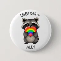 LGBTQIA+ Ally | Raccoon with Rainbow Heart Button