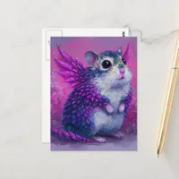 Adorable Pink Hamster Dragon Postcard