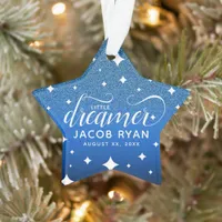Cute Ombre Blue Glitter Starry Little Dreamer Baby Ornament
