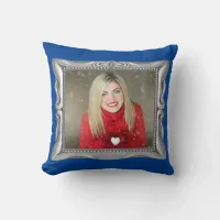 Fancy Silver Frame & Blue Custom Your Photo Pillow