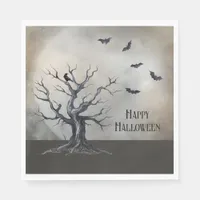 Spooky Halloween Tree with Raven and Bats Napkins