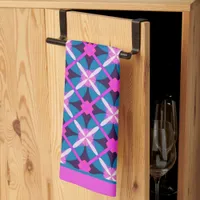 Retro Magenta and Teal Blue Diamond Pattern Tea  Kitchen Towel