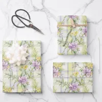 Pretty Wildflowers Purple, Yellow, Green Wrapping Paper Sheets