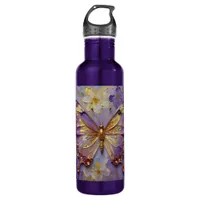 Beautiful Purple Butterfly and Flowers Stainless Steel Water Bottle