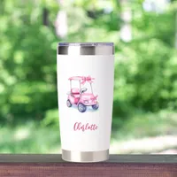 Pink golf cart name script insulated tumbler