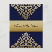 Navy Gold Save The Date  Postcard