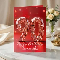 Rose Gold Diamond 90th Birthday Red Sparkle Card