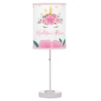 Watercolor Unicorn Face Floral Stars Baby Nursery Table Lamp