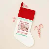 Baby First Christmas Photo Name Typography Christmas Stocking