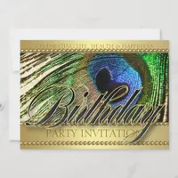 Golden Peacock Love Birthday Party Invitation