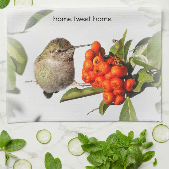 Adorable Anna's Hummingbird on the Berry Bush Towel