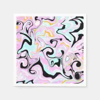 Fluid Art  Cotton Candy Pink, Teal, Black and Gold Napkins