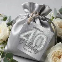 Silver Diamond Look 40th Birthday Thank You Favor Tags