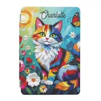 Colorful Cat and Butterfly Personalized iPad Mini Cover