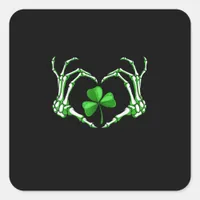 Skeleton Hand Heart Shamrock St Patricks Day Paddy Square Sticker