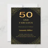 Black gold 50th fabulous birthday invitation