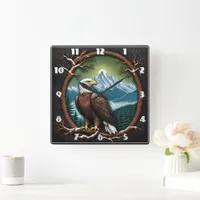 Majestic Eagle Overlooking Snowy Mountains Square Wall Clock