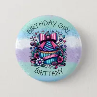 Birthday Girl Cupcake Whimsical Personalized Button