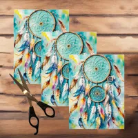 Boho American Indian Dream Catcher, watercolor Tissue Paper