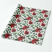 Winter Foliage Holly Berries Botanical Wrapping Paper