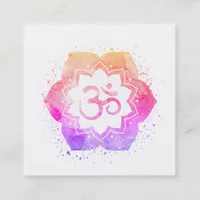 *~* Aum Lotus Flower Mandala Yoga Reiki Teacher Om Square Business Card