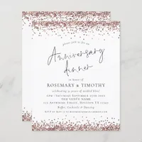 Budget Rose Gold Glitter Anniversary Dinner Invite