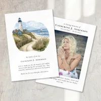 Lighthouse Beach Photo Sympathy Funeral Memorial Thank You Card