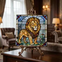 Faux Stained Glass Majestic Lion Mosaic Art Ceramic Tile
