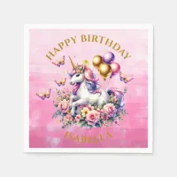 Pretty Pink, Purple and Gold Unicorn Birthday  Napkins