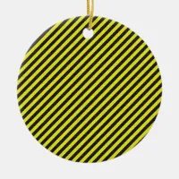 Thin Black and Yellow Diagonal Stripes Ceramic Ornament