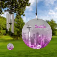 Pink and Grey Bokeh Seattle Skyline Wind Chime