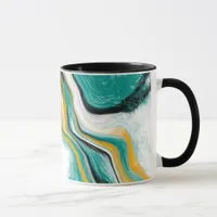 Teal, Turquoise, Gold, White Marble Fluid Art Mug
