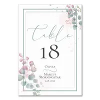 TABLE NUMBER  Modern Watercolor Eucalyptus Foliage