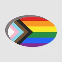 Progress Pride Flag Oval Car Magnet