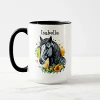 Black Horse Surrounded by Flowers Personalized  Mug