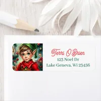 Whimsical Cartoon Elf | Christmas Label