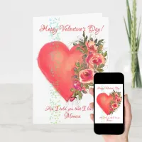 Red Pink Heart with Flowers Valentine's Day Card