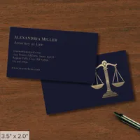 Navy Blue and Gold Justice Scale Business Card