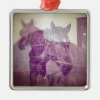 Amish horses digital collage metal ornament