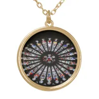 Stained-Glass Church Rose Window Gold Plated Necklace