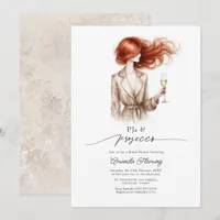 Elegant PJs & Prosecco Red Hair Bridal Shower Invitation