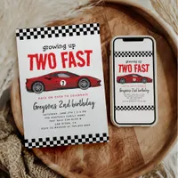 Two Fast Race Car Boy 2nd Birthday Party Invitation