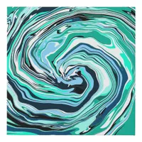 Blue, Teal, Turquoise and White Swirls Marble Art  Faux Canvas Print