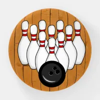 Bowling Ball and Pins with Wood Floor Paperweight