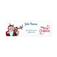 Watercolor Laughing Santa Claus Rudolf Smiling Label