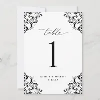 Elegant Black White Wedding 5x7 Table Number Cards